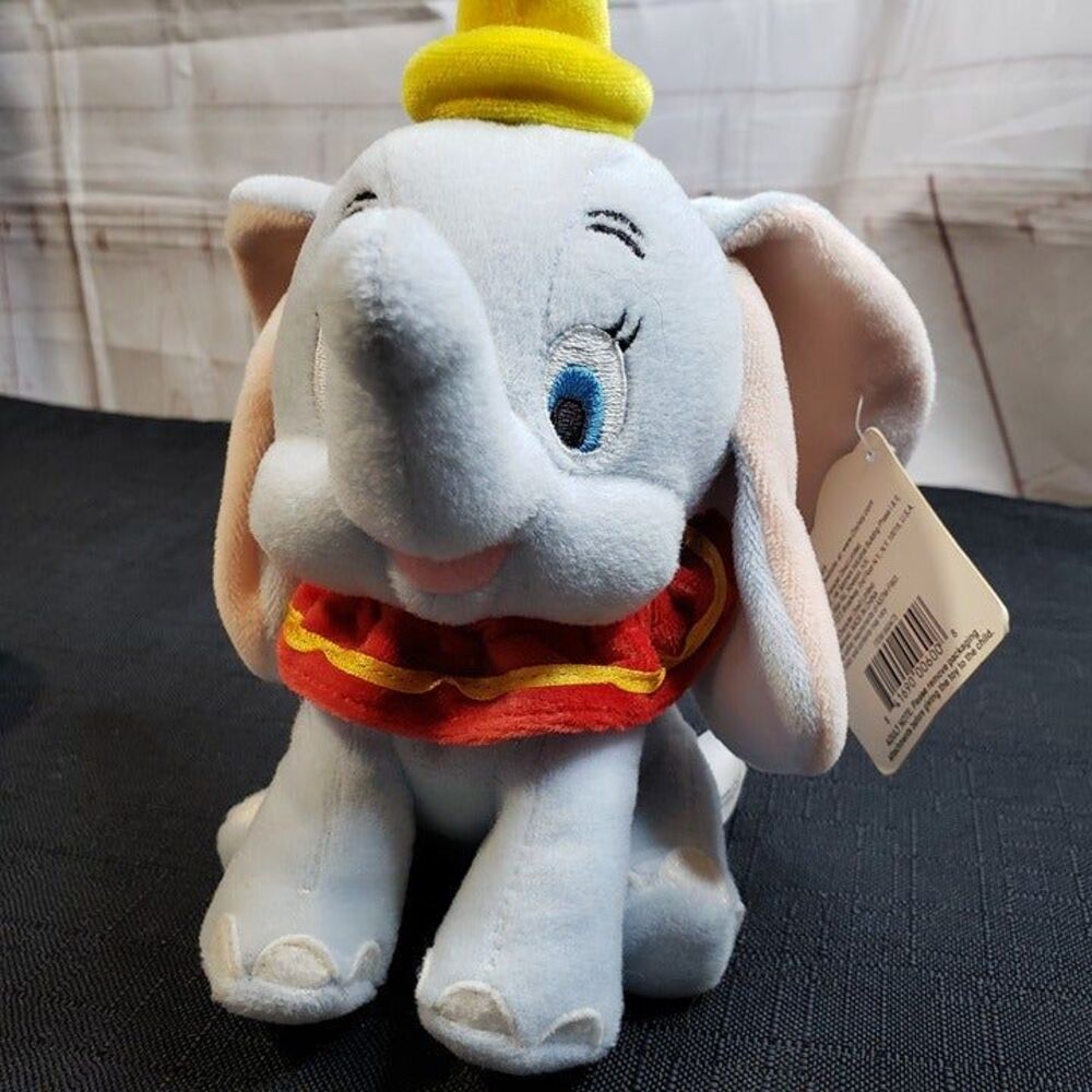 Disney Small Dumbo Plush Elephant 8" Stuffed Animal Yellow Hat Trunk Up